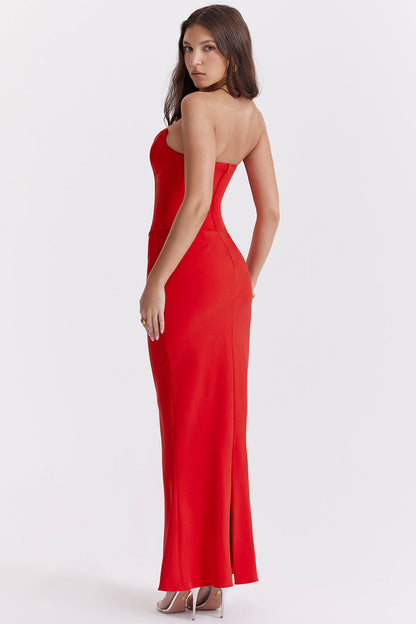 Women's Corset Dress – Strapless – Satin Look – Slim Fit – Floor-Length Party Dress