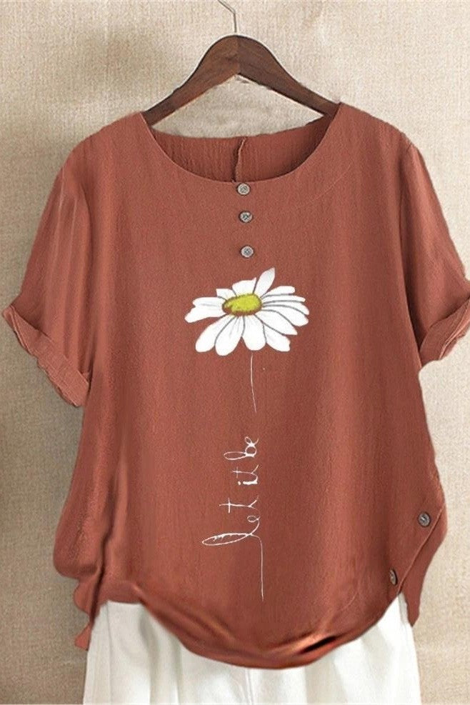 Women's T-shirt – Relaxed Fit – Round Neck – Lightweight and Breathable – Floral Design