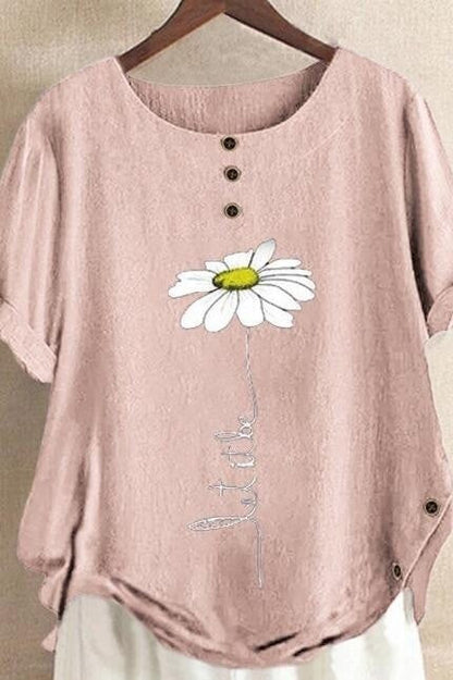 Women's T-shirt – Relaxed Fit – Round Neck – Lightweight and Breathable – Floral Design