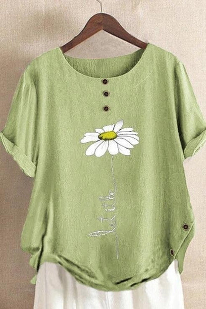 Women's T-shirt – Relaxed Fit – Round Neck – Lightweight and Breathable – Floral Design