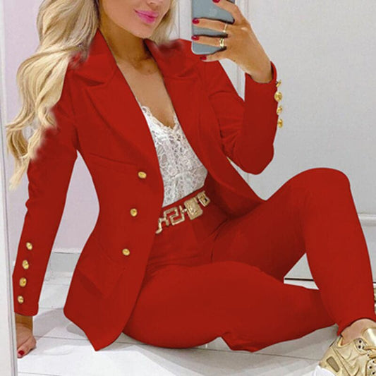 Women's Blazer Set – Tailored Design – Slim Fit – High-Waisted Trousers – Elegant Look