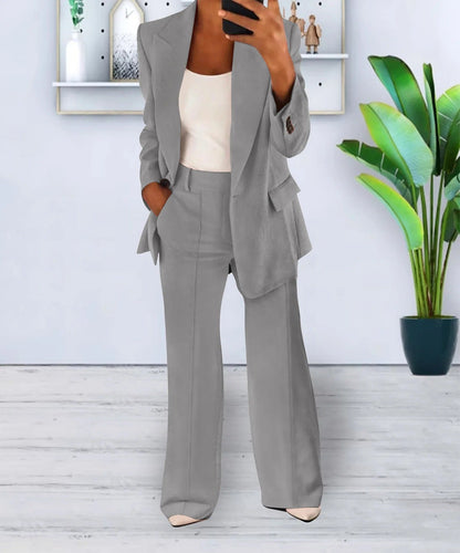 Women's Suit - Single Button Blazer - High-Waisted Trousers - Wide Leg Fit