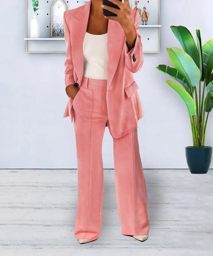 Women's Suit - Single Button Blazer - High-Waisted Trousers - Wide Leg Fit