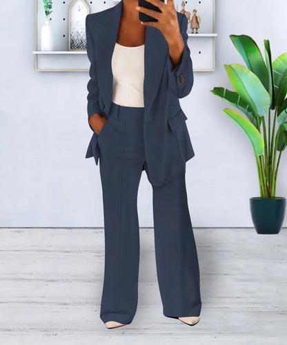 Women's Suit - Single Button Blazer - High-Waisted Trousers - Wide Leg Fit