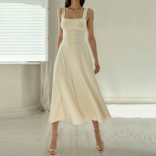 Dress for Women – Midi – Slim Fit – Square Neckline – Flared Skirt – Luxurious Fabric