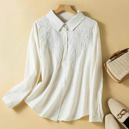 Relaxed Fit Embroidered Collared Shirt for Women – Casual Stylish Comfort
