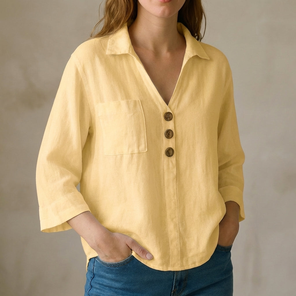 Relaxed Fit Collared V-Neck Shirt for Women – Casual Comfortable Style