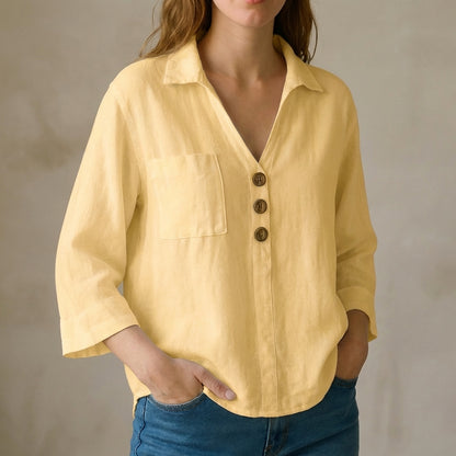 Relaxed Fit Collared V-Neck Shirt for Women – Casual Comfortable Style