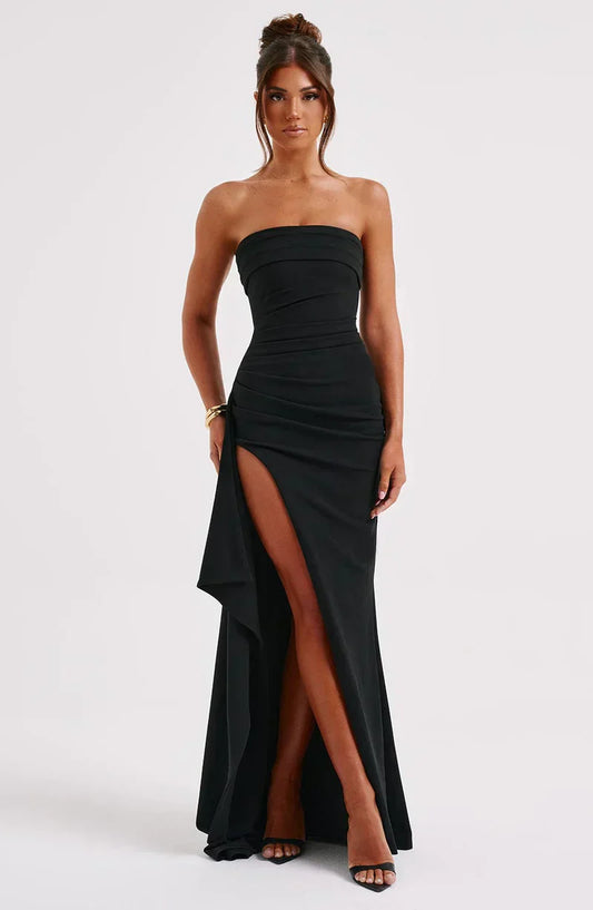 Dress for Women – Evening Dress in Slim Fit – Off-Shoulder with Twisted Neckline – Slit and Draping